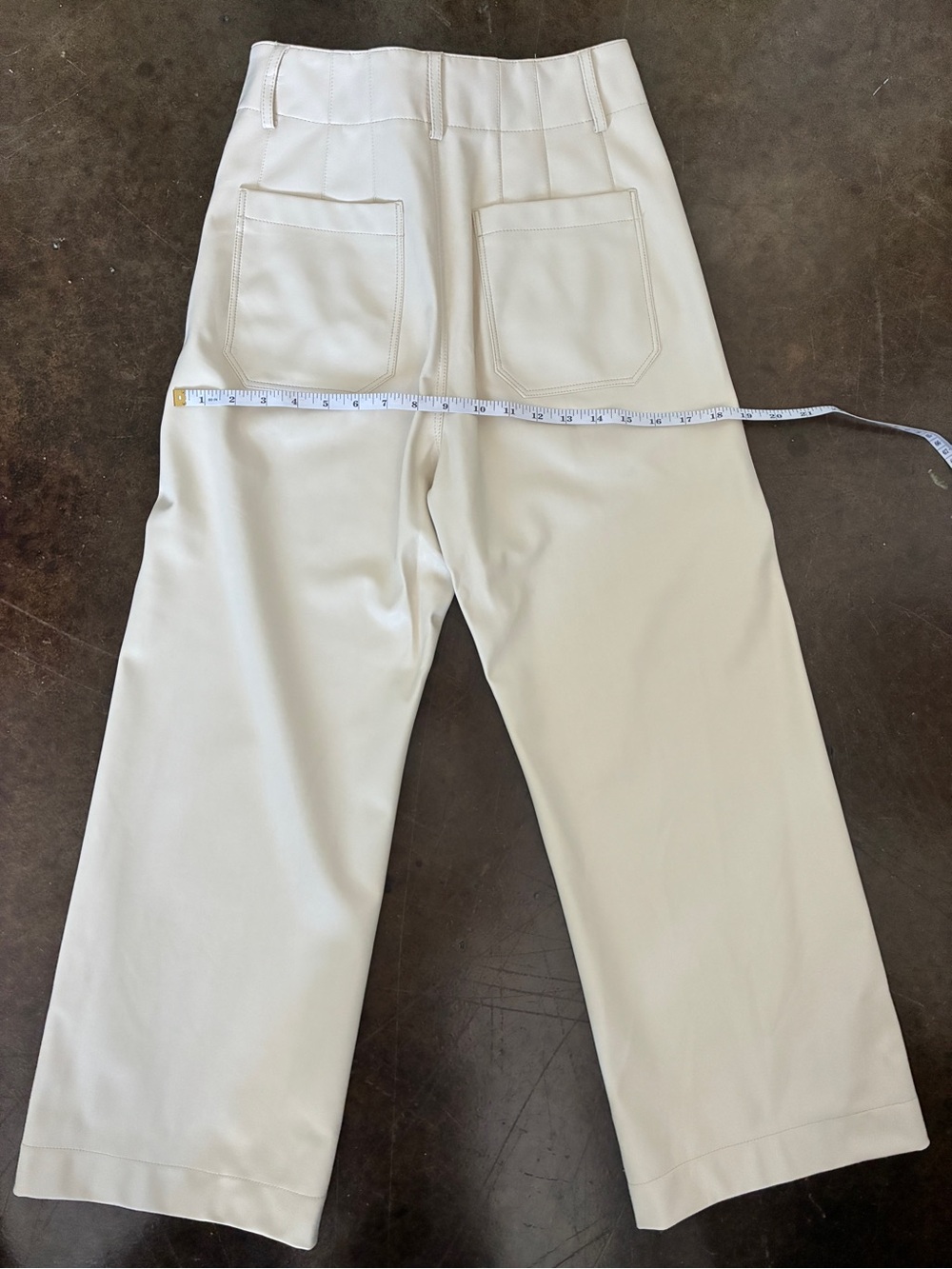 Maeve Colette Faux-Leather High-Rise Wide-Leg Cropped Pants in Cream size 28 - Picture 6 of 9